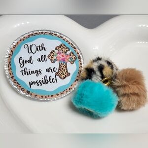 Flatback Pompom Beads With God Religious Fluffy Cheetah Print Badge Crafts Pen
